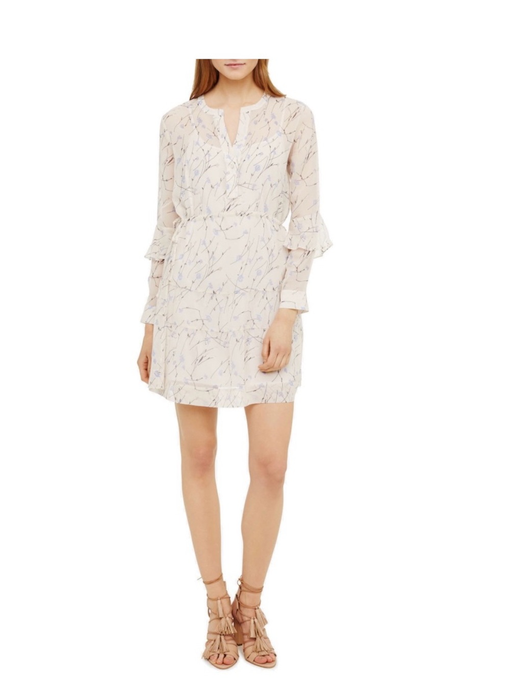 Club Monaco Floral Print Silk Dress in Cream